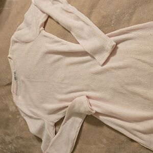 Long Sleeve Ribbed Form Fitting Short Dress in Light Pink